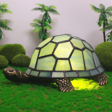 Werfactory® Tortoise Tiffany Style Turtle Lamp Blue Stained Glass Table Lamp